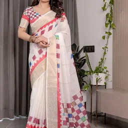 ALMAARI FASHION Geometric Printed Pure Cotton Banarasi Saree-picture-24