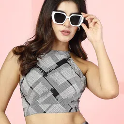 Oomph! Women Checked Halter Neck Crop Top-image-96