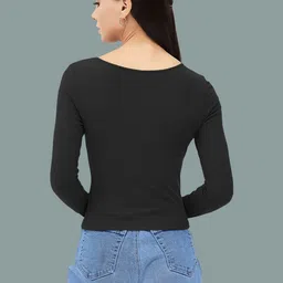 Maheshvi Women Ribbed Sweetheart Neck Long Sleeves Fitted Top image 2