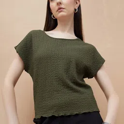 CODE by Lifestyle Self Design Round Neck Extended Sleeves Top-picture-24