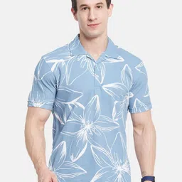 Octave Men Floral Printed Polo Collar Cotton Slim Fit T-shirt-picture-26