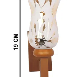 1ST TIME Gold-Toned & White Printed Wood Frustum Shaped Wall Lamp image 3