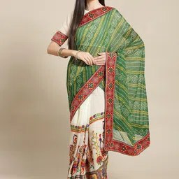 KALINI Bandhani Embroidered Pure Georgette Green And White Saree-picture-19