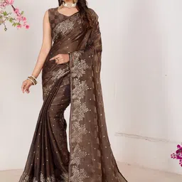 Mitera Ethnic Motifs Foil Printed Organza Saree with Unstitched Blouse Piece-picture-16