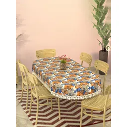 HOMESTIC White Floral Anti-Slip Oval 6-Seater Table Cover-picture-33