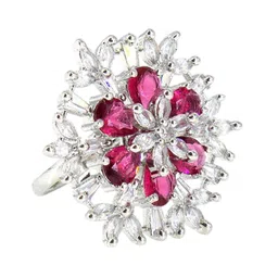 PRIVIU Silver-Plated American-Diamond Studded Floral Design Adjustable Finger Ring image 3