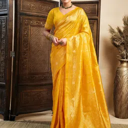 HERE&NOW Woven Design Zari Silk Blend Banarasi Saree-picture-36
