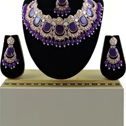 VATSALYA creation Alloy Gold- plated Purple Jewellery Set image 2