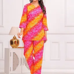 TANISHA Bandhani Printed Notched Round Neck Tunic With Trousers-picture-9