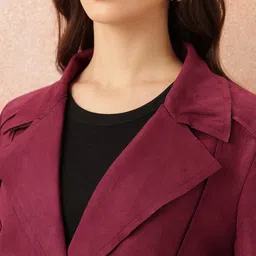 all about you Panelled Notched Lapel Suede Overcoat with Detachable Belt image 3