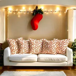 LUSHLYF White & Red Candy Cane Printed Velvet Square Cushion Cover image 2