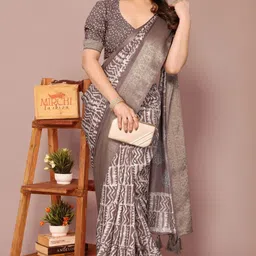 mirchi fashion Printed, Embellished Hand Batik Cotton Silk, Silk Blend Saree-picture-26