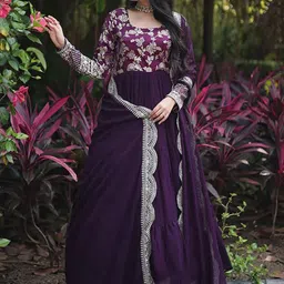 Kedar Fab Floral Yoke Design Empire Georgette Ethnic Dresses And Dupatta image 2