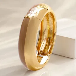 Rubans 22K Gold-Plated Dual-Tone Nude Beige Enamel Bold Statement Bangle Bracelet image 2