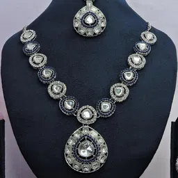 VATSALYA creation Alloy Gold- plated Blue Jewellery Set image 2
