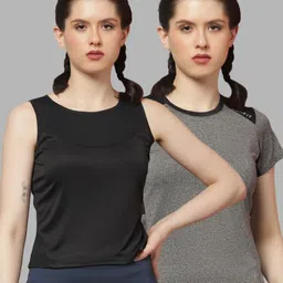 Friskers Women Pack Of 2 Colourblocked Round Neck T-shirts-image-69