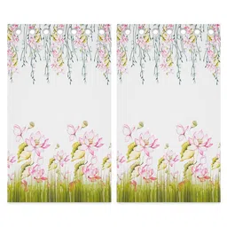 Kuber Industries White & Pink Set of 2 Floral Door Curtain image 5