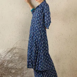 Indo Era Geometric Printed Shirt Collar A-Line Pure Cotton Kurta With Palazzos image 5