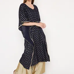 Peppertree Geometric Flared Sleeves Block Print Kaftan Kurta image 3