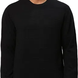 raymond Men Solid Round Neck Black Sweater image 1