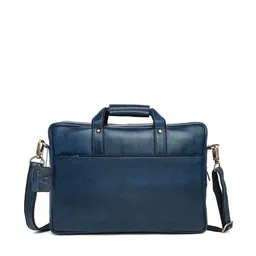 WildHorn Men Blue Textured Leather Laptop Bag image 3