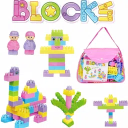 flymart Building Blocks for Kids l,58 Pcs with Bag, Best Gift Toy, Block Game for Kids,Boys,Children Multicolor (58 Pieces )-picture-23