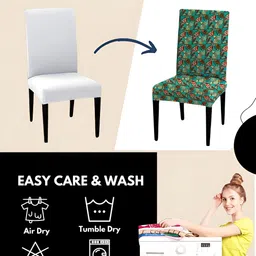 Lazi 4 Pieces Green and yellow Abstract Printed Stretchable Dining Chair Covers image 2