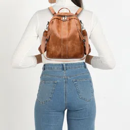 womenbuzz Medium 25 L Laptop Backpack Women Leather Convertible Shoulder Bag Ladies Anti theft Satchel Sling Travel image 2