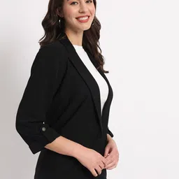 Zastraa Black Single-Breasted Peaked Lapel Collar Casual Blazer image 3