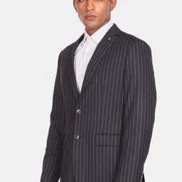 Arrow Men Blue & Grey Striped Single Breasted Formal Blazer image 3