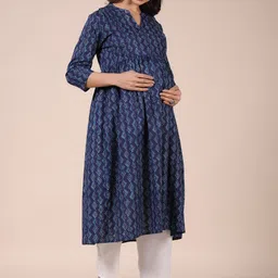 CRAFIQA Maternity Floral Printed Pure Cotton Anarkali Cotton Kurta image 2