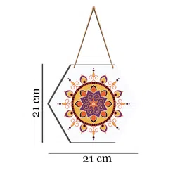 SAF White & Yellow Mandala Printed Hexagon Wooden Wall Hanging image 3