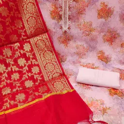 KALINI Floral Printed Organza Unstitched Dress Material image 5