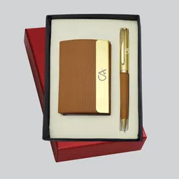 ujji CA Logo Line Pattern Metal Card Holder with PU Flap Ball Pen image 1