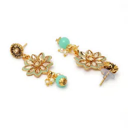 ANIKAS CREATION Sea Green Gold-Plated Kundan Handcrafted Enamelled Jewellery Set image 3