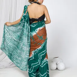 JAIPURI BLOCK PRINT Tie & Dye Dyed Pure Cotton Mulmul Bandhani Saree image 3