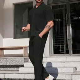 maa uma Men Night Suit Set Black Solid, Striped image 4