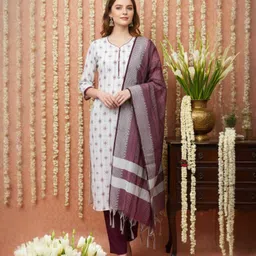 fems Women Pure Cotton Kurta Pant Dupatta Set image 4