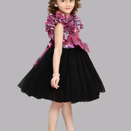 Pink Chick Girls Floral Printed Net Fit & Flare Dress image 2