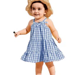 BAESD Girls Checked Shoulder Straps Sleeveless Cotton Tiered A-Line Dress image 4