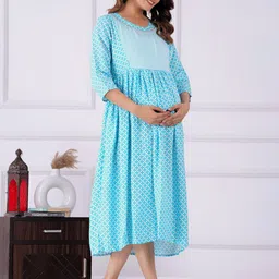 BAESD Maternity Ethnic Motifs Printed Gotta Patti Fit & Flare Ethnic Dress image 3