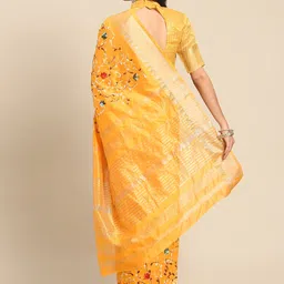 RAJGRANTH Yellow Floral Embroidered Zari Saree image 3