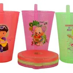 eagean Acrylic Sipper Glass with Lid for Kids for Water and Milk Pack of 3-picture-21