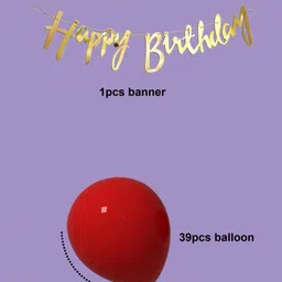 r g accessories Solid Cherry Red Balloons, Happy Birthday Banner Decoration Kit Pack Of 41 Balloon image 2