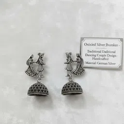 tintmuse Oxidised Silver Jhumka earrings for Girls and Women Brass Jhumki Earring image 1