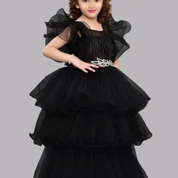 Pink Chick Girls Flutter Sleeves Layered Net Maxi Dress image 5