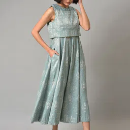 WISHFUL Ethnic Motifs Round Neck Fit and Flare Cotton Ethnic Dress image 5