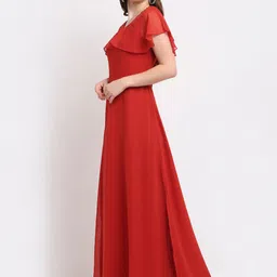 La Zoire Women Rust Solid Georgette Maxi A-Line Dress image 5