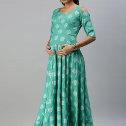 Swishchick Ethnic Motifs Print Cold-Shoulder Maternity Maxi Fit and Flare Ethnic Dress image 4