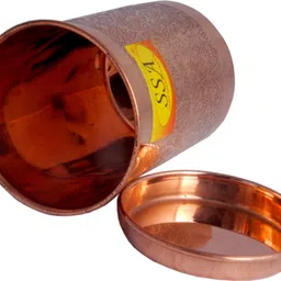 shivshakti arts Copper Glass Tumbler Cup, Embossed Etching Design For Drinking Serving Water - With Lid, (1 Pc = Vol - 300 ML) Glass Water/Juice Glass image 3